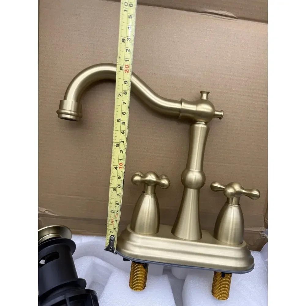 Cross Handles Centerset Bathroom Faucet For Sink 3 Hole w/Overflow Pop Up Drain